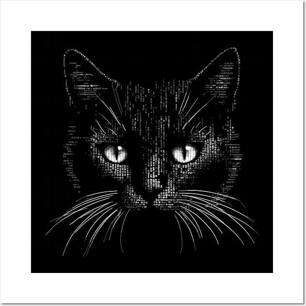 Retro Cat ASCII Computer Science Men Women Funny Black Cat Wall Art by KsuAnn